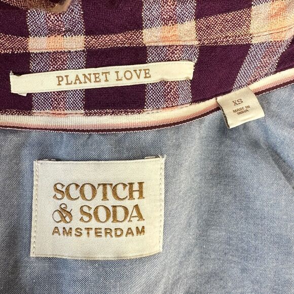 scotch soda pink organic cotton Checked Oversized moon gazer button up Shirt XS - Picture 5 of 13